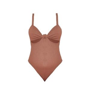 Maternity Chocolate Crinkle Cut Out Swimsuit